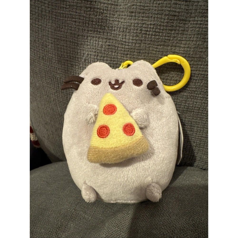 Pusheen Snackable PIZZA Cat Plush Stuffed Animal Backpack Clip, Gray, 5"